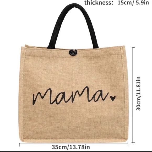 Mama Jute Tote Bag - Tan and Black - Picture 4 of 4